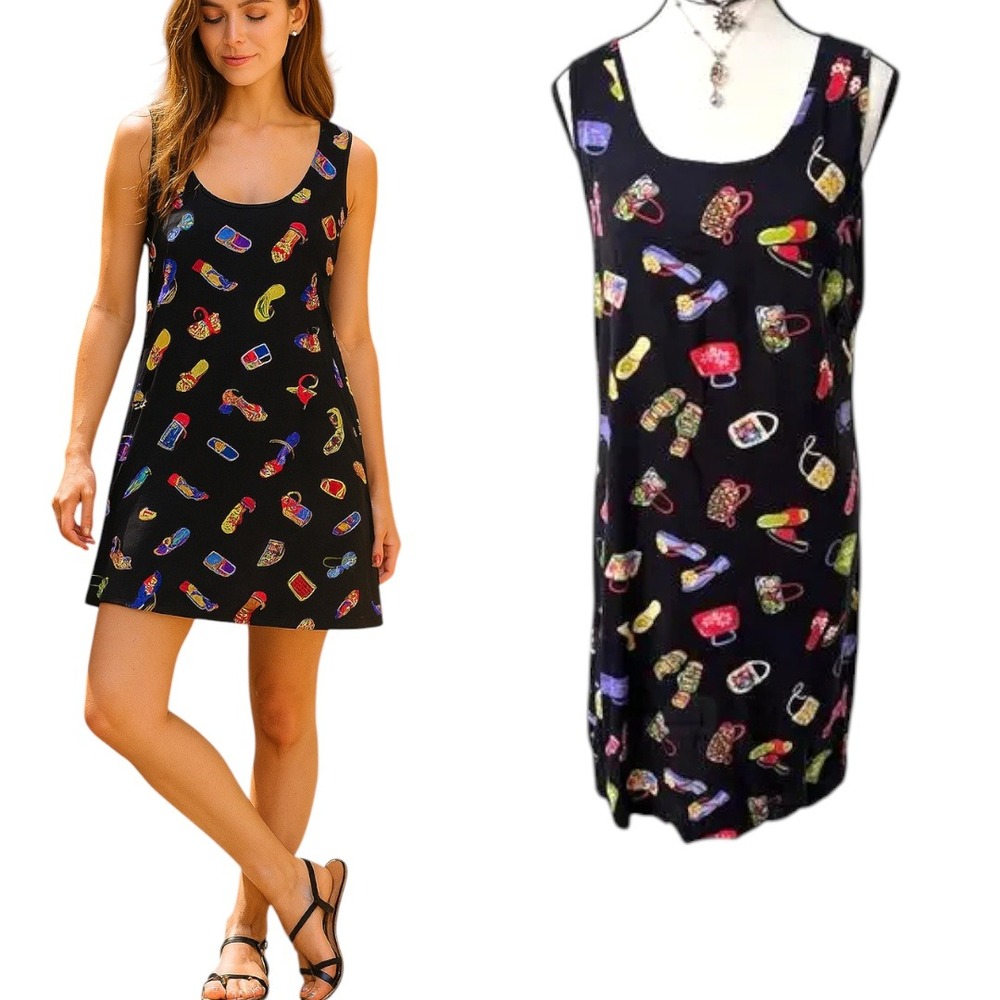 American Vintage Black Dress with Colorful Print